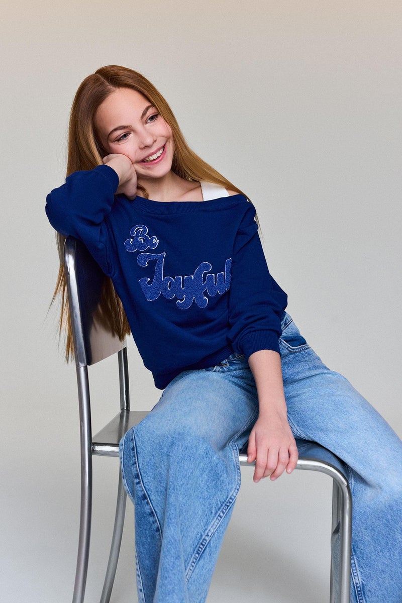 DeFacto Blue Girl Girl Carmen Collar Sweatshirt Casual - Image 3